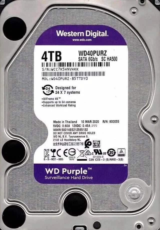 Western Digital WD Purple Surveillance Hard Drive WD40PURZ - Festplatte - 4 TB - intern - 8.9 cm (3.5) - SATA 6Gb/s - 5400 U/min (WD40PURZ) thumbnail