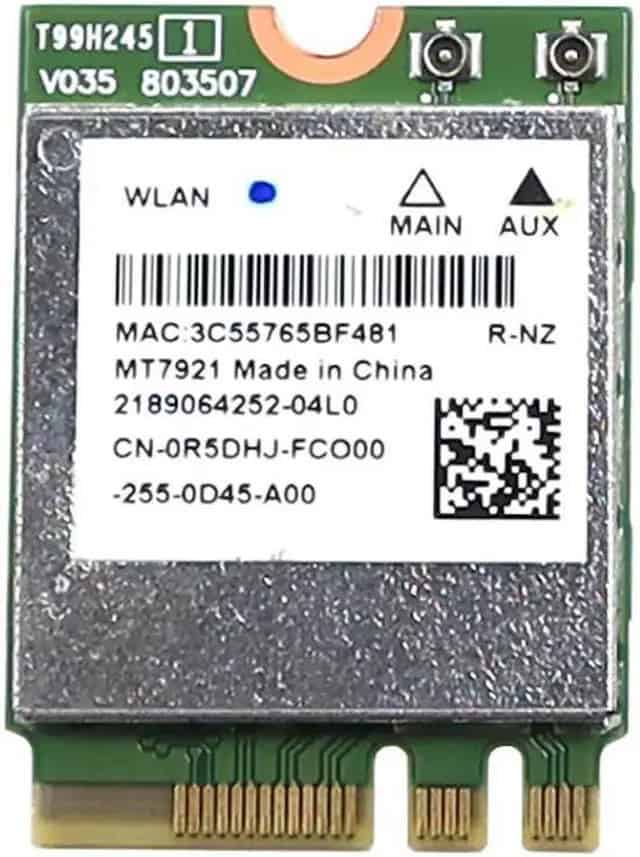 Dell R5DHJ MediaTek MT7921 WLAN Card - 2.4GHz/5GHz - 2.4 Gbps - Bluetooth 5.2 - M.2 Form Factor (R5DHJ) thumbnail