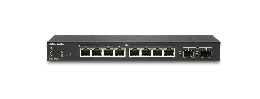 SonicWall SWS12-8POE Managed L2 Gigabit Ethernet (10/100/1000) Power over Ethernet (PoE) Zwart (02-SSC-2463) thumbnail