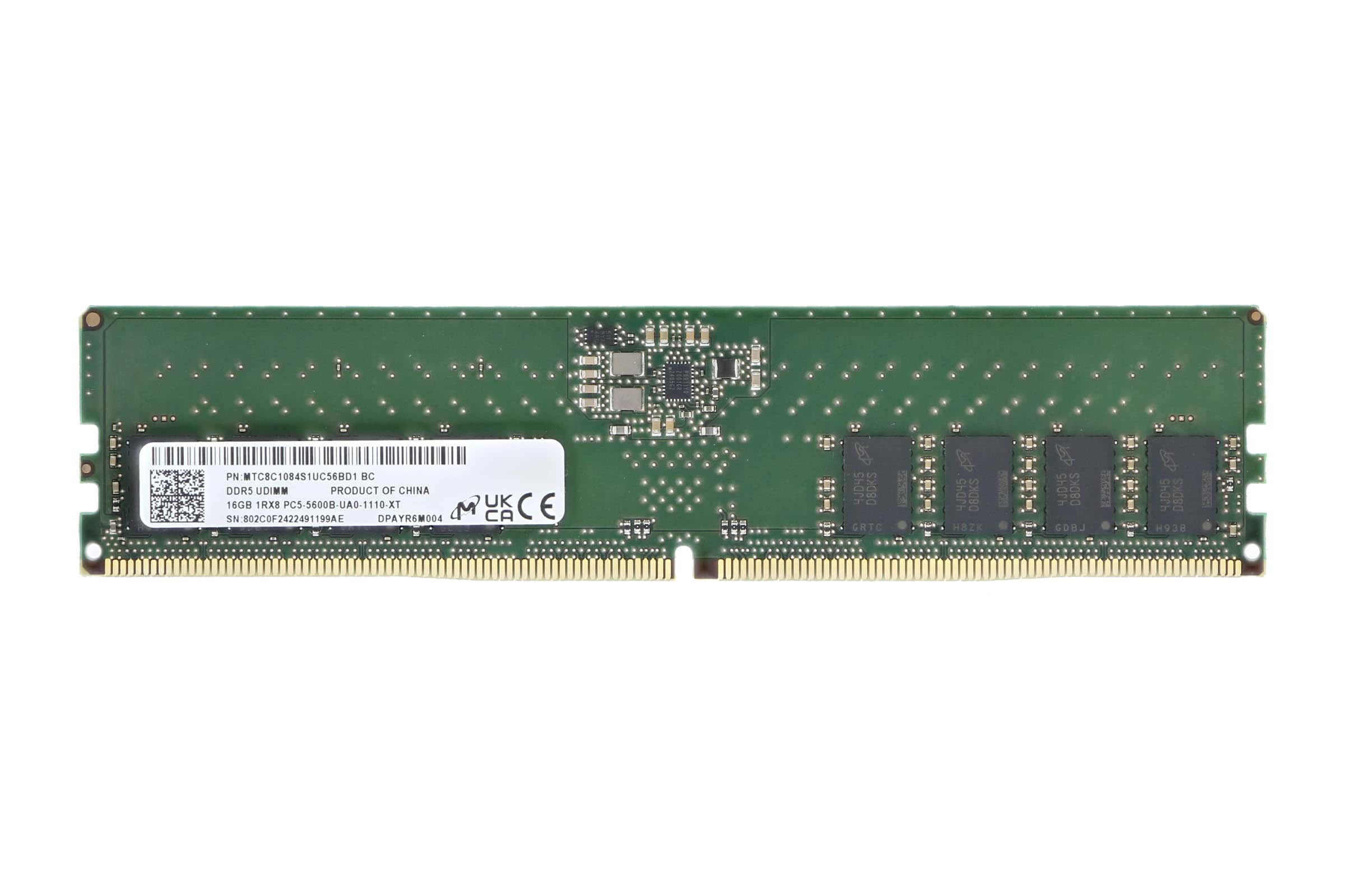 Micron MTC8C1084S1UC56BD1 16 GB Memory Module - 1Rx8 - DDR5 SDRAM - 2800 MHz - 288 Pin - 1.1 Volts - CL46 - UDIMM (MTC8C1084S1UC56BD1) thumbnail