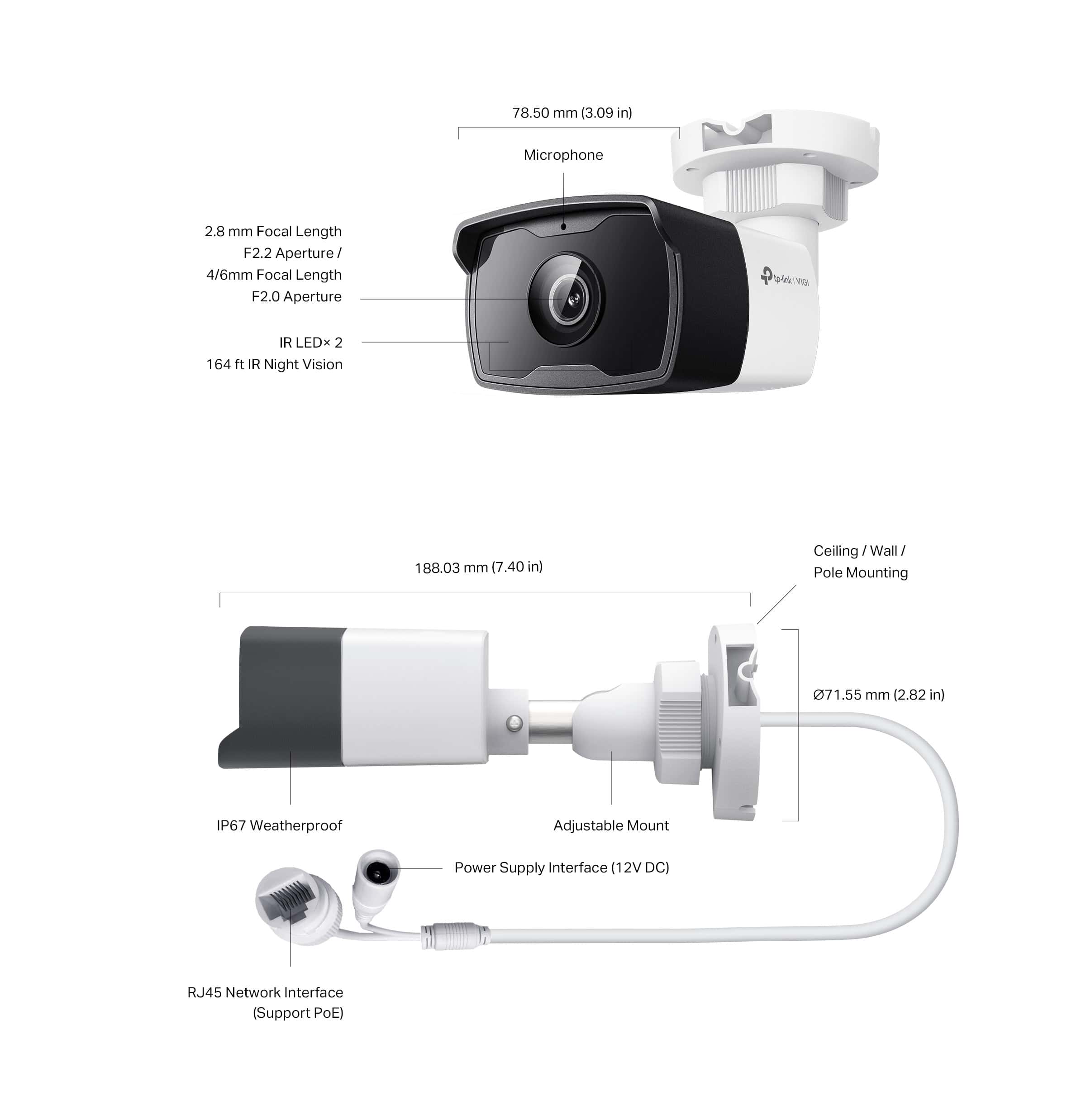 TP-Link VIGI C340I 6MM bewakingscamera Bullet IP-beveiligingscamera Buiten 2560 x 1440 Pixels Plafond/muur/paal (VIGI C340I(6MM)) thumbnail