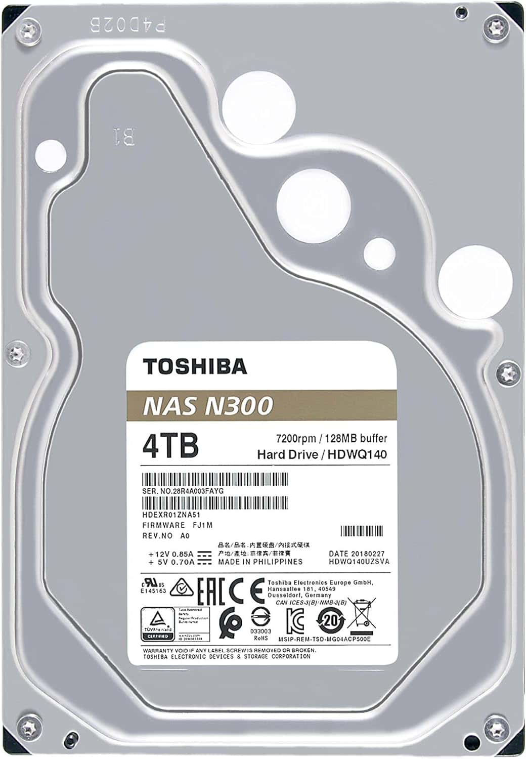 Toshiba N300 NAS Bulk 4TB 512MB/7200RP (HDEX01TZNA51F) thumbnail