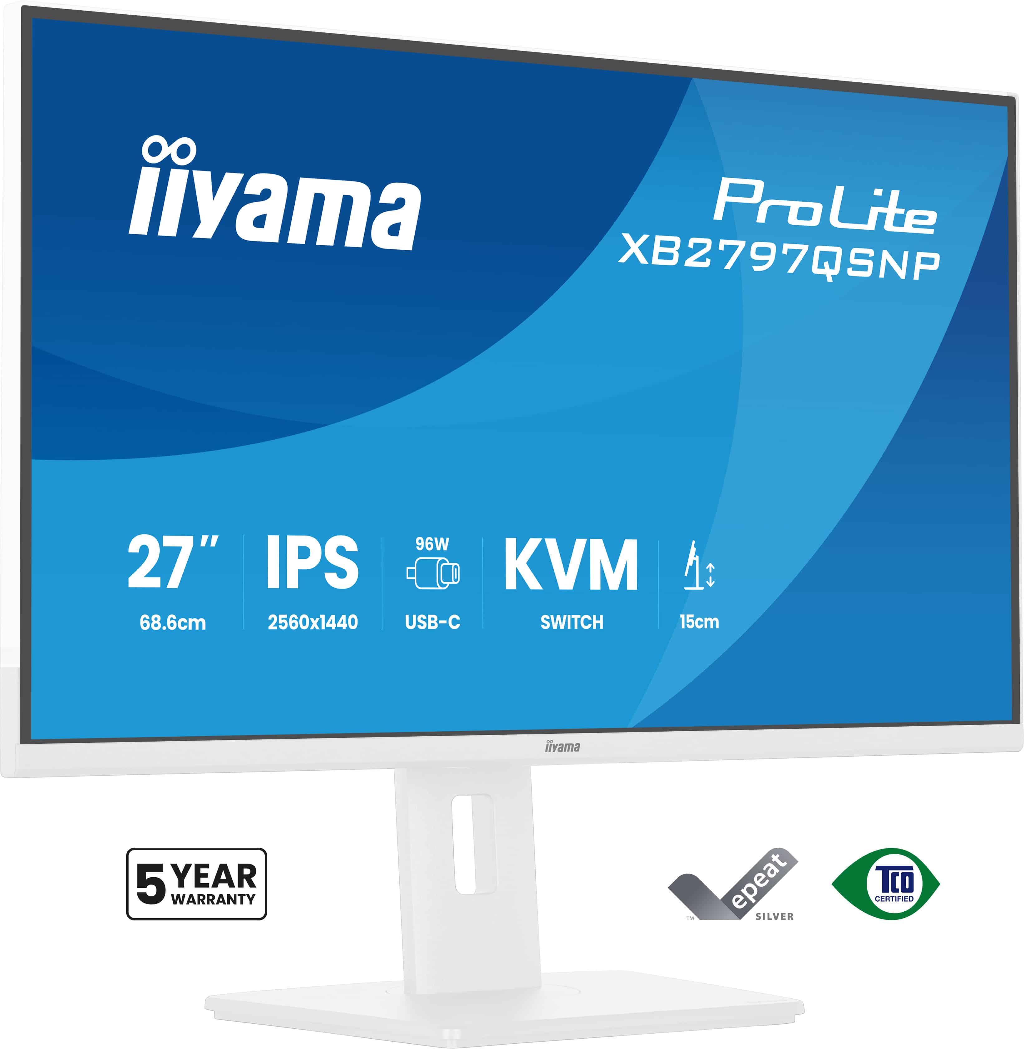 iiyama ProLite XB2797QSNP-W1 27" IPS LCD computer monitor 68,6 cm (27") 2560 x 1440 Pixels Quad HD Wit (XB2797QSNP-W1) thumbnail