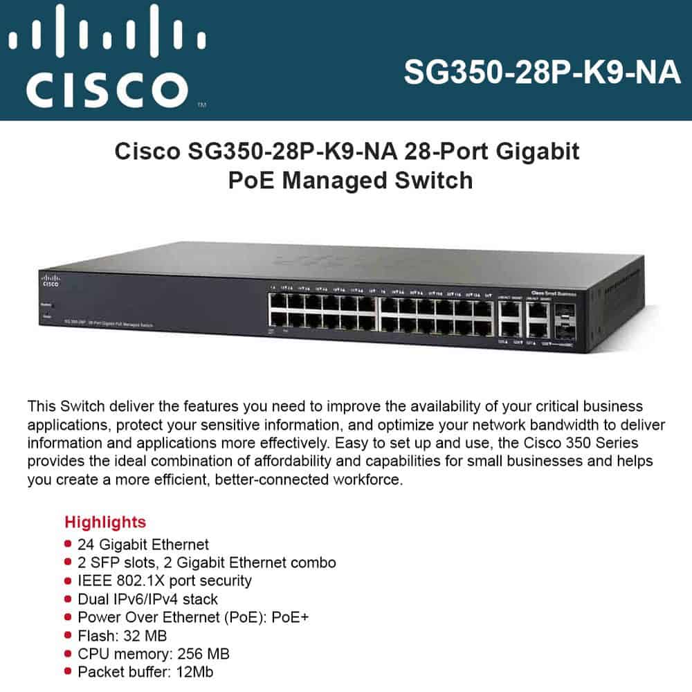 Cisco Refurb/Switch/SG350-28P 28Pt Gigabit POE (SG350-28P-K9-UK-RF) thumbnail