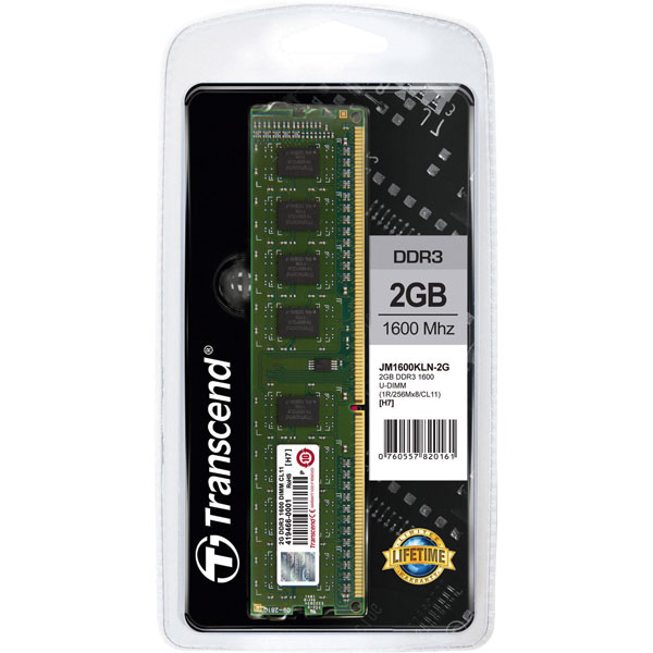 Transcend JM1600KLN-2G, 2GB JM DDR3 1600MHz U-DIMM 1Rx8 (JM1600KLN-2G) thumbnail