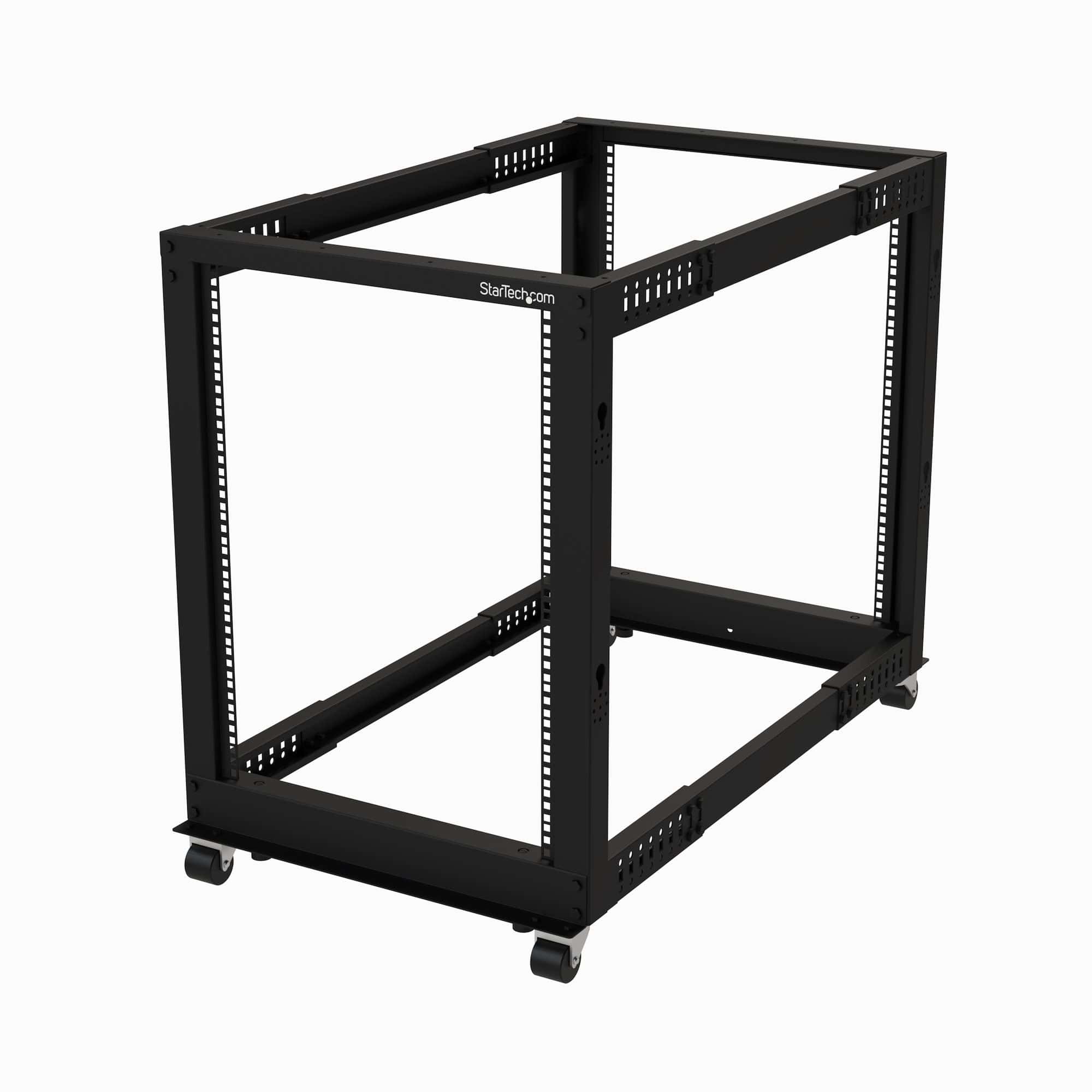 StarTech.com 4-Post 15U Mobiel Open Frame Server Rack, 19 Patchkast met Wielen en 4 Stijlen, Open Serverkast met Verstelbare Diepte voor Computer / AV / Netwerk Apparatuur - Wielen, Stelvoeten of Vloermontage (4POSTRACK15U) thumbnail