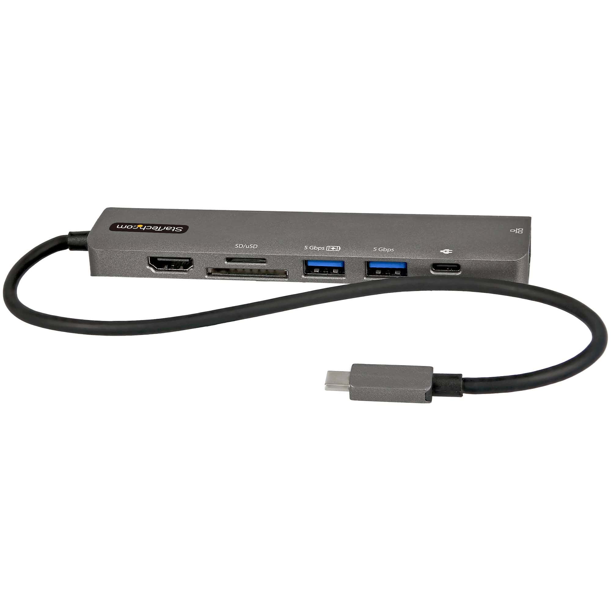 StarTech.com USB C Multiport Adapter - USB-C naar 4K 60Hz HDMI 2.0, 100W Power Delivery Pass-through, SD/MicroSD, 2-Port USB 3.0 Hub, GbE - USB Type-C Mini Dock - Lange (30cm) Kabel (DKT30CHSDPD1) thumbnail