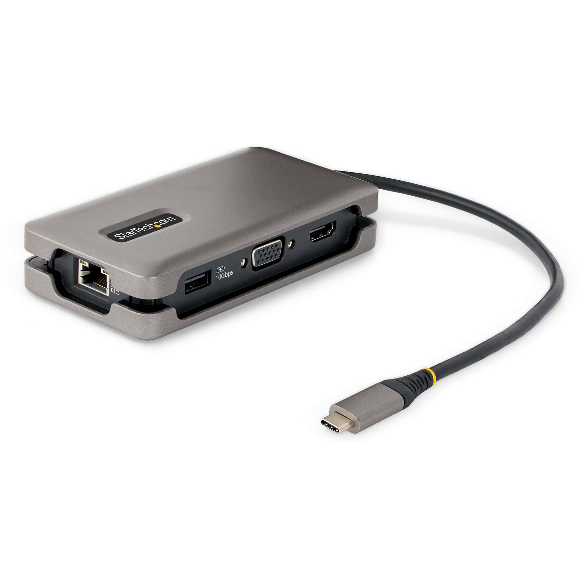 StarTech.com USB-C Multiport Adapter, 4K 60Hz HDMI/VGA, 3-Port USB Hub, 100W Power Delivery Pass-Through, GbE, Travel Docking Station met Charging, Mini Dock, 30cm Wrap-Around Kabel (DKT31CVHPD3) thumbnail
