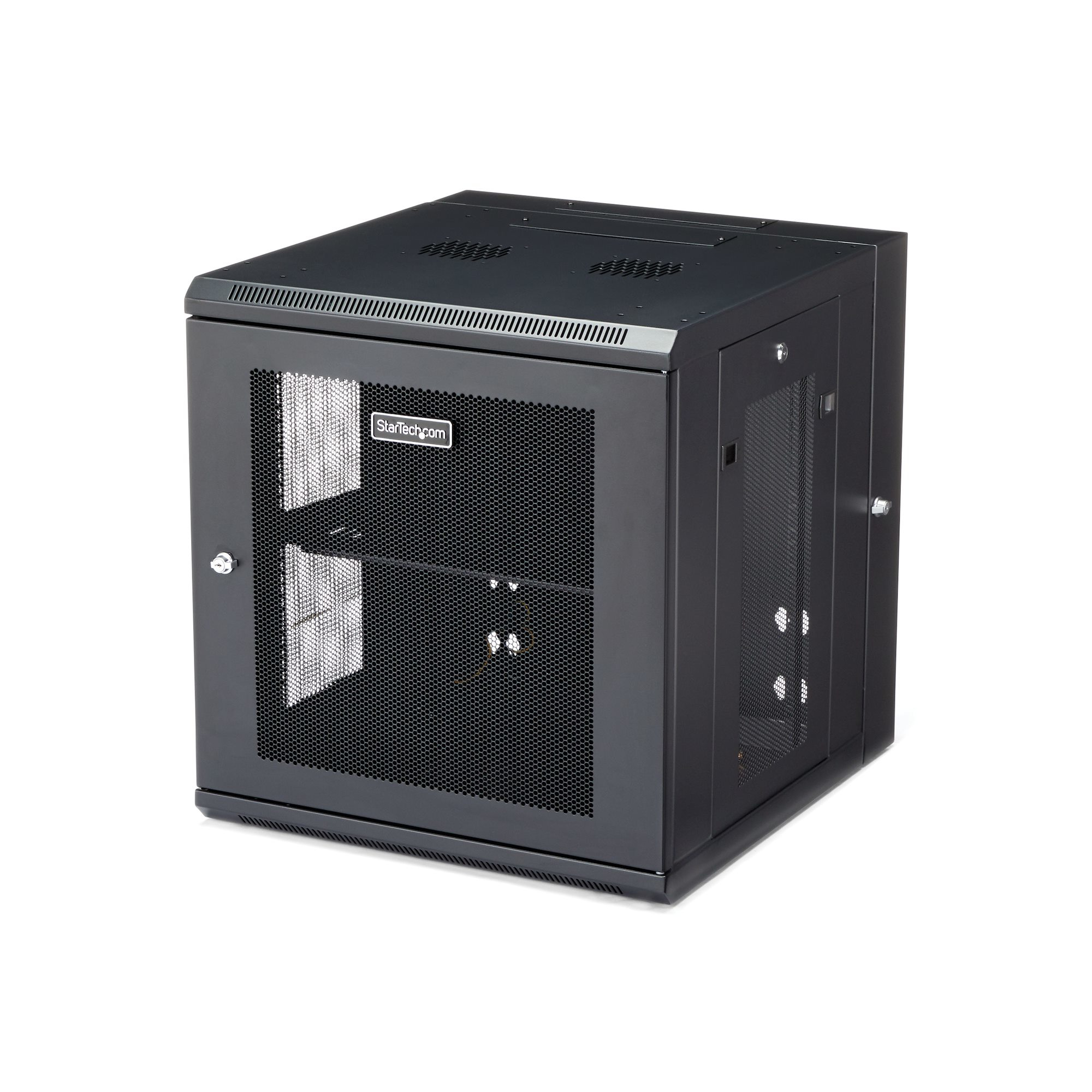 StarTech.com 4 Post 12U Wandmonteerbare Netwerkkast met 1U Schap, 19" Scharnierende Patchkast voor Data/AV/Electronica/Computer Apparatuur, Veelzijdig Geventileerd Server Rack, Vergrendelbaar (RK1224WALHM) thumbnail