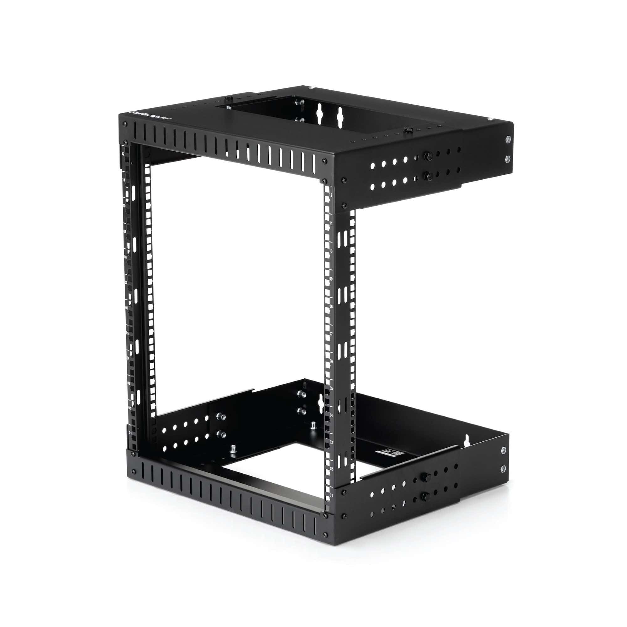 StarTech.com 2 Post 12U Heavy-Duty Wandmonteerbare Server Rack, 19" Open Frame Netwerk Rack met Verstelbare Diepte, Data Rack voor IT/AV/Patchpaneel/Computer Apparatuur, Incl Kooimoeren en Schroeven (RK12WALLOA) thumbnail