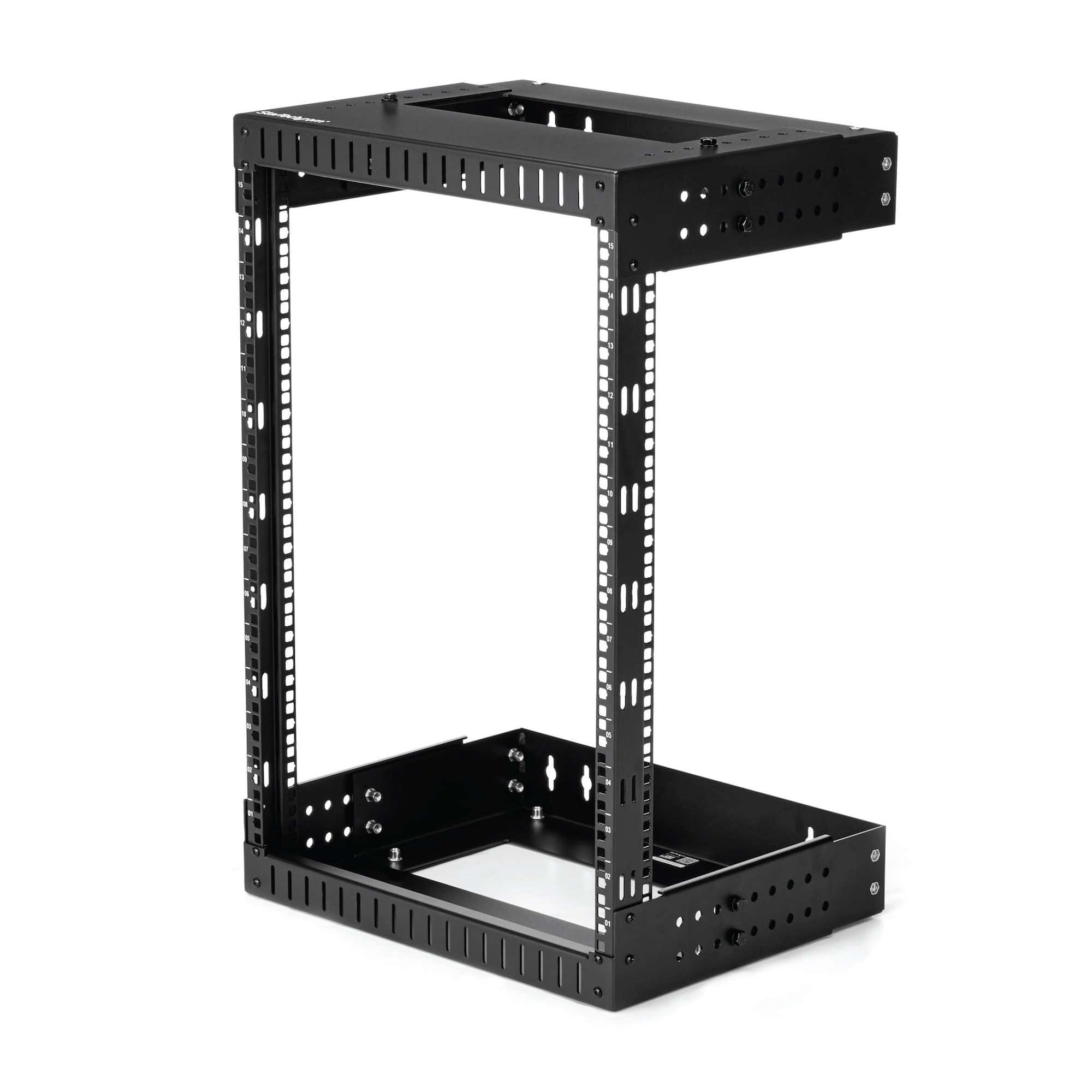 StarTech.com 2 Post 15U Heavy-Duty Wandmonteerbare Server Rack, 19" Open Frame Netwerk Rack met Verstelbare Diepte, Data Rack voor IT/AV/Patchpaneel/Computer Apparatuur, Incl Kooimoeren en Schroeven (RK15WALLOA) thumbnail