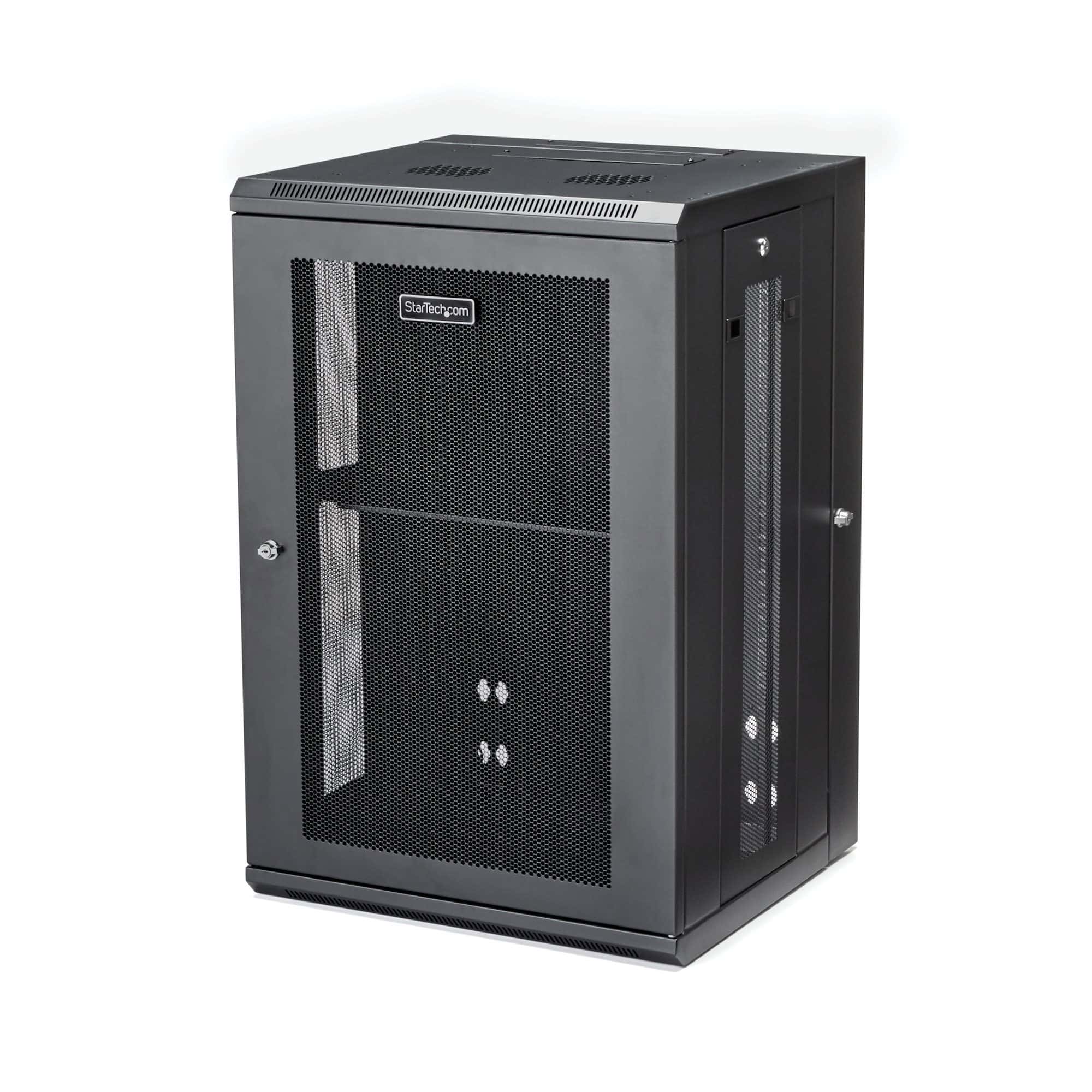 StarTech.com 4 Post 18U Wandmonteerbare Netwerkkast met 1U Schap, 19" Scharnierende Patchkast voor Data/AV/Electronica/Computer Apparatuur, Veelzijdig Geventileerd Server Rack, Vergrendelbaar (RK1820WALHM) thumbnail