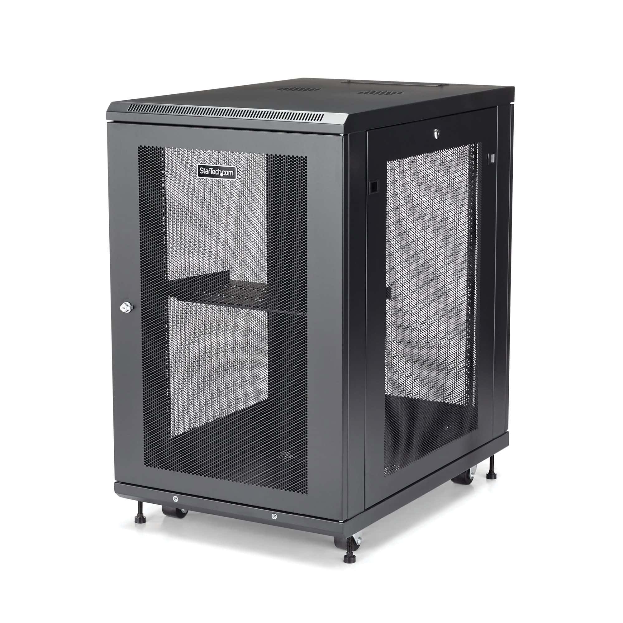 StarTech.com 18U Enterprise-Grade Server Rack Cabinet Kit, 19in Vergrendelbare 4-Post Patchkast met Schap en Kabelbeheer, 75cm Montagediepte, 450kg Draagkracht (RK1833BKM) thumbnail