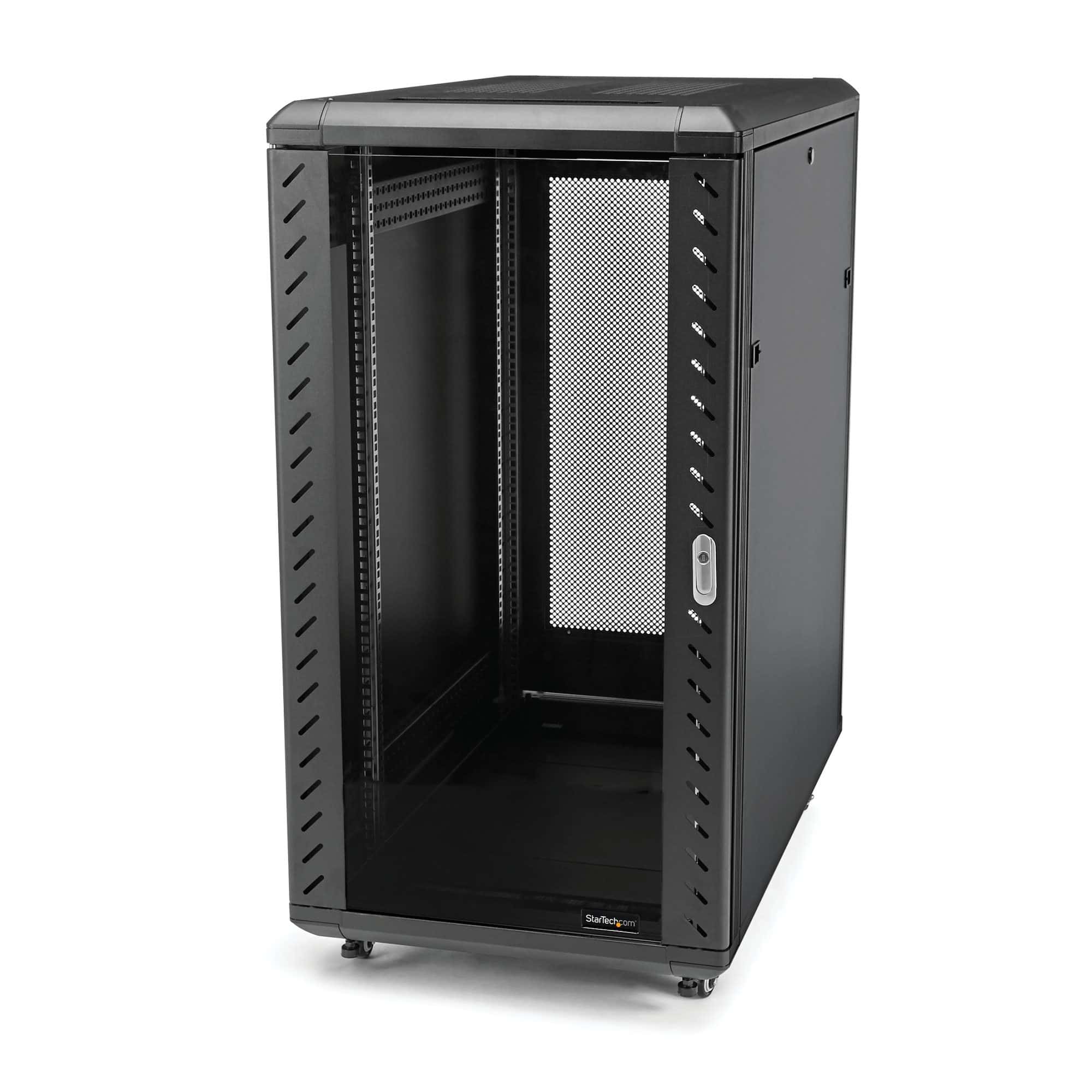 StarTech.com 4 Post 18U Netwerkkast, Vergrendelbare 19 Patchkast voor Computer / AV / IT / Data Apparatuur, Server Rack voor Bureau/Thuis met Wielen & Verstelbare Montagerails (RK1836BKF) thumbnail