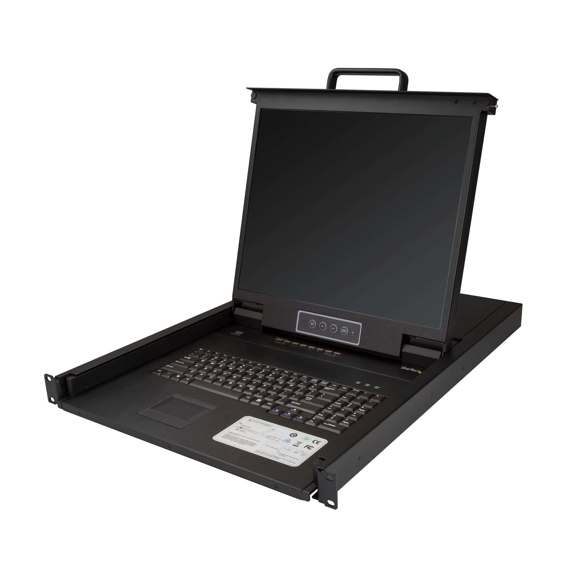 StarTech.com 8 port KVM Rack Console met 1,8m Lange Kabels, Geïntegreerde KVM Switch met 19 LCD Scherm, Universele 1U LCD KVM Console, OSD KVM, Duurzaam 50000 MTBF, USB + VGA Support, QWERTY Keyboard (RKCONS1908K) thumbnail