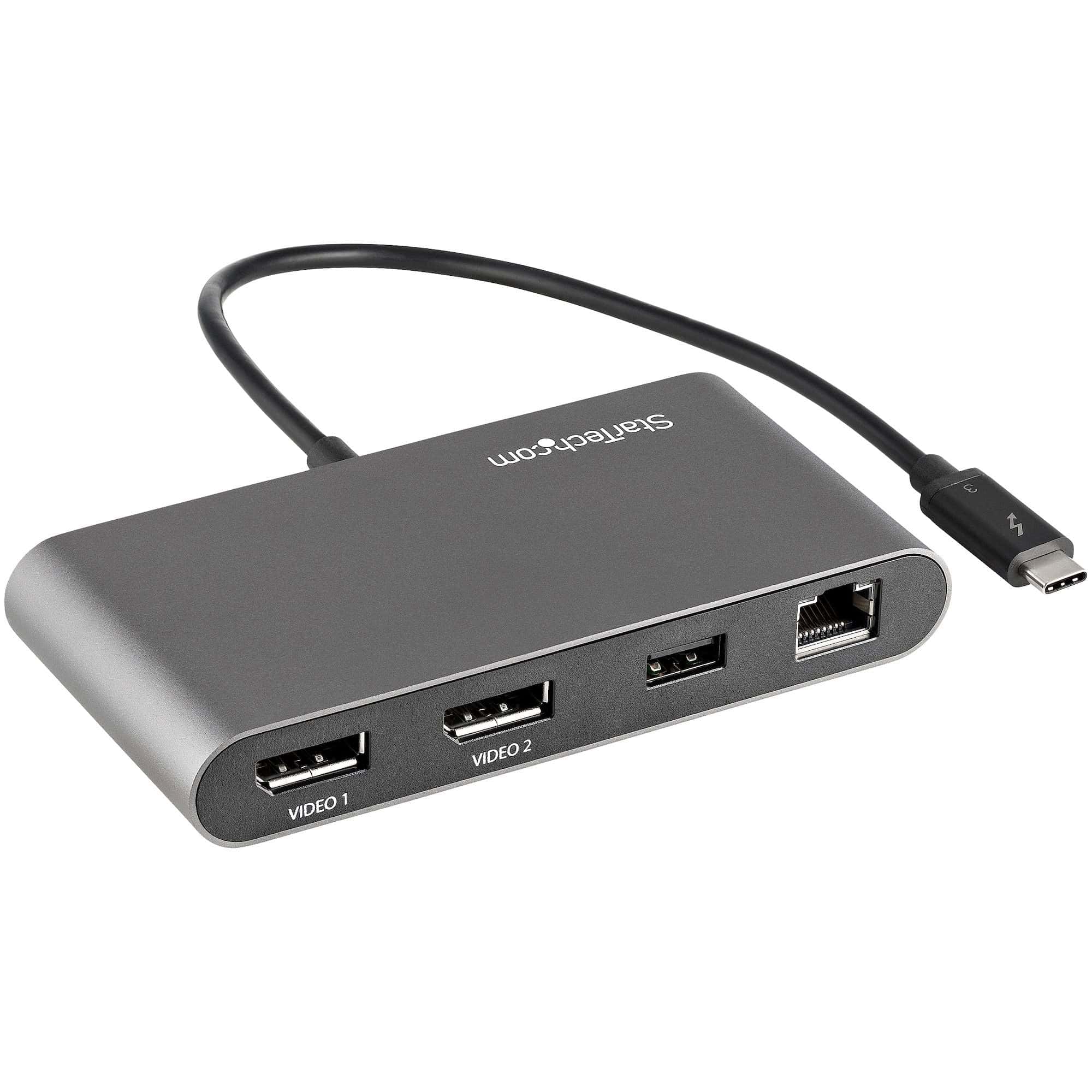StarTech.com Dual-Monitor Thunderbolt Mini Dock, 4K 60Hz DisplayPort, Driverloze Hub voor Windows & Mac, Gigabit Ethernet, 1x USB-A (USB 5Gbps), 28cm Kabel (TB3DKM2DPL) thumbnail