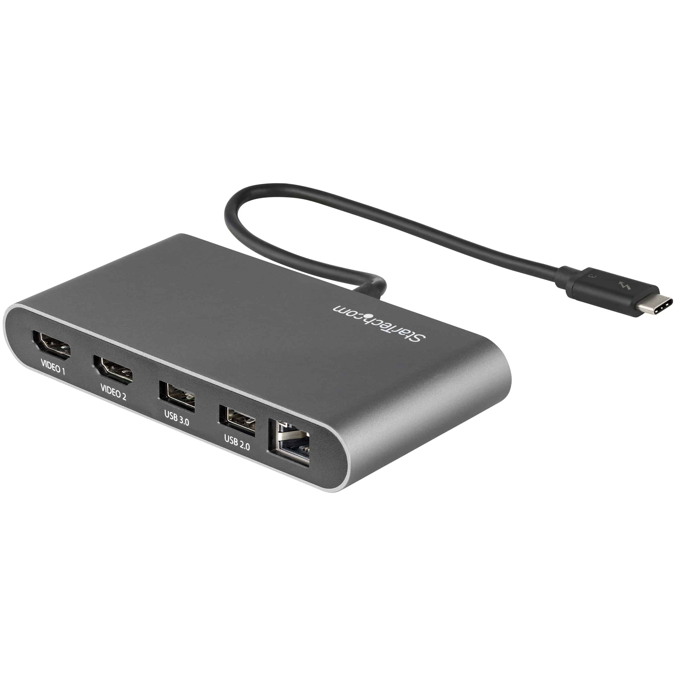 StarTech.com Thunderbolt 3 Mini Dock, Draagbare Dual Monitor Docking Station met HDMI 4K 60Hz, 2x USB-A Hub (USB 3.0/2.0), GbE, 28cm Kabel, TB3 Multiport Adapter, Mac/Windows (TB3DKM2HDL) thumbnail