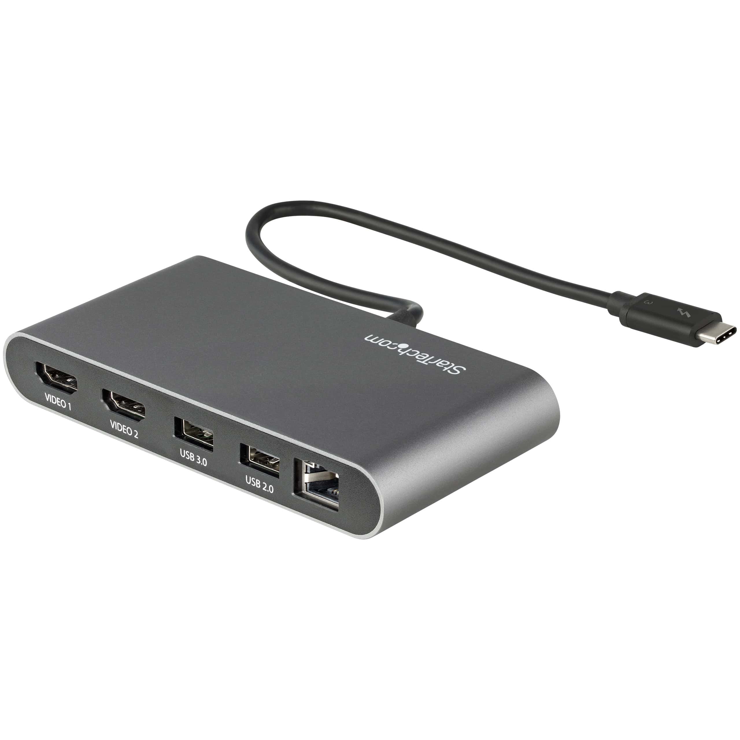 StarTech.com Dual-Monitor Thunderbolt Mini Dock, 4K 60Hz HDMI, Driverloze Hub voor Windows & Mac, Gigabit Ethernet, 1x USB-A (USB 5Gbps), 28cm Kabel (TB3DKM2HDL) thumbnail
