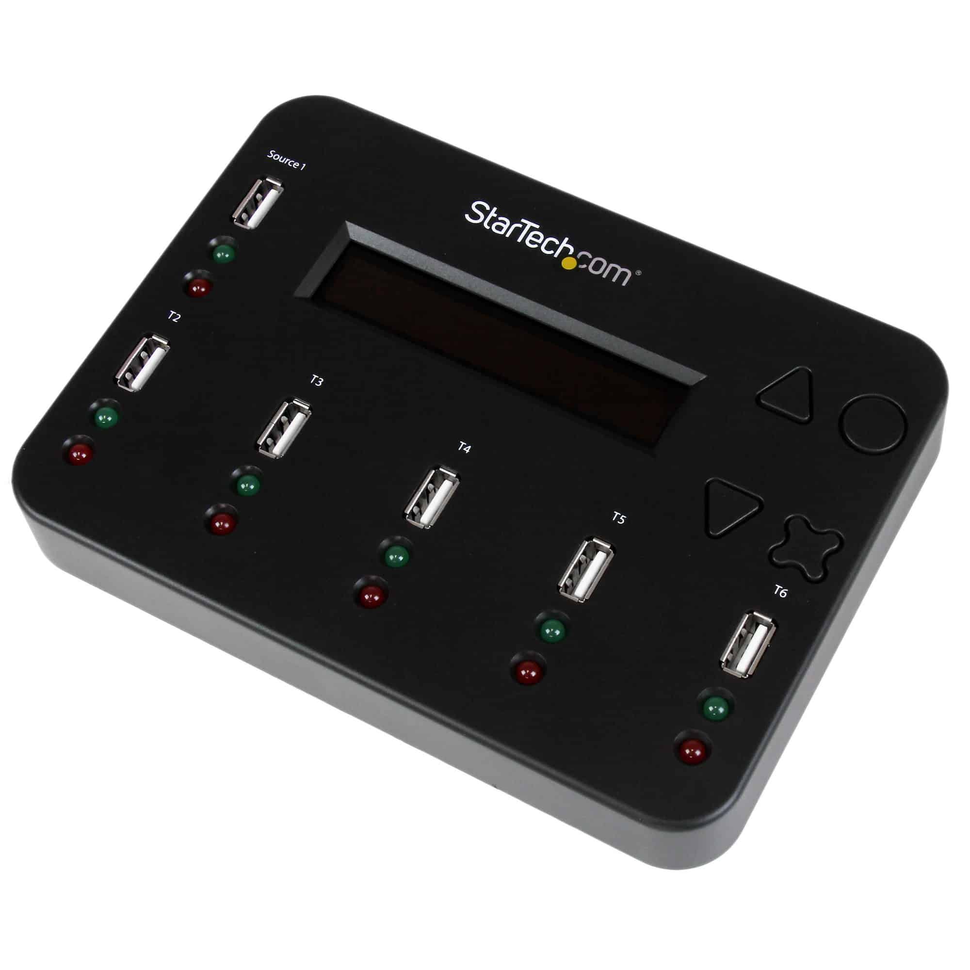 StarTech.com Standalone 1 naar 5 USB Thumb Drive Cloner en Wisser, Multiple USB Flash Drive Kloner,System/File/Whole-Drive Copy aan 1.5 GB/min, Single en 3-Pass Erase, LCD Display (USBDUP15) thumbnail