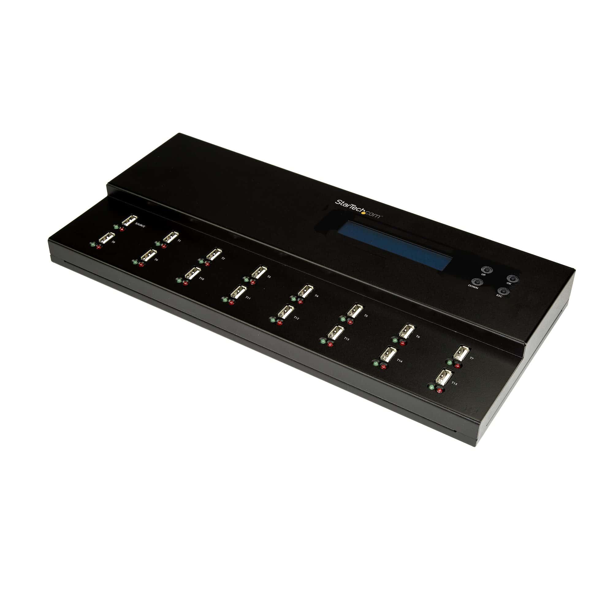 StarTech.com Standalone 1 naar 15 USB Thumb Drive Cloner en Wisser, Multiple USB Flash Drive Kloner, System/File/Whole-Drive Copy aan 1.5 GB/min, Single en 3-Pass Erase, LCD Display (USBDUPE115) thumbnail