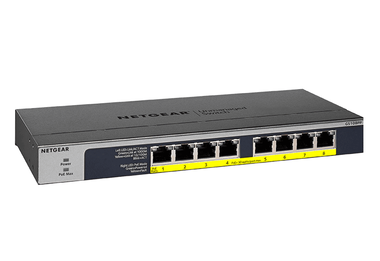 Netgear GS108PP 8-Port Gigabit PoE+ Unmanaged Switch 123W PoE Budget (GS108PP) thumbnail