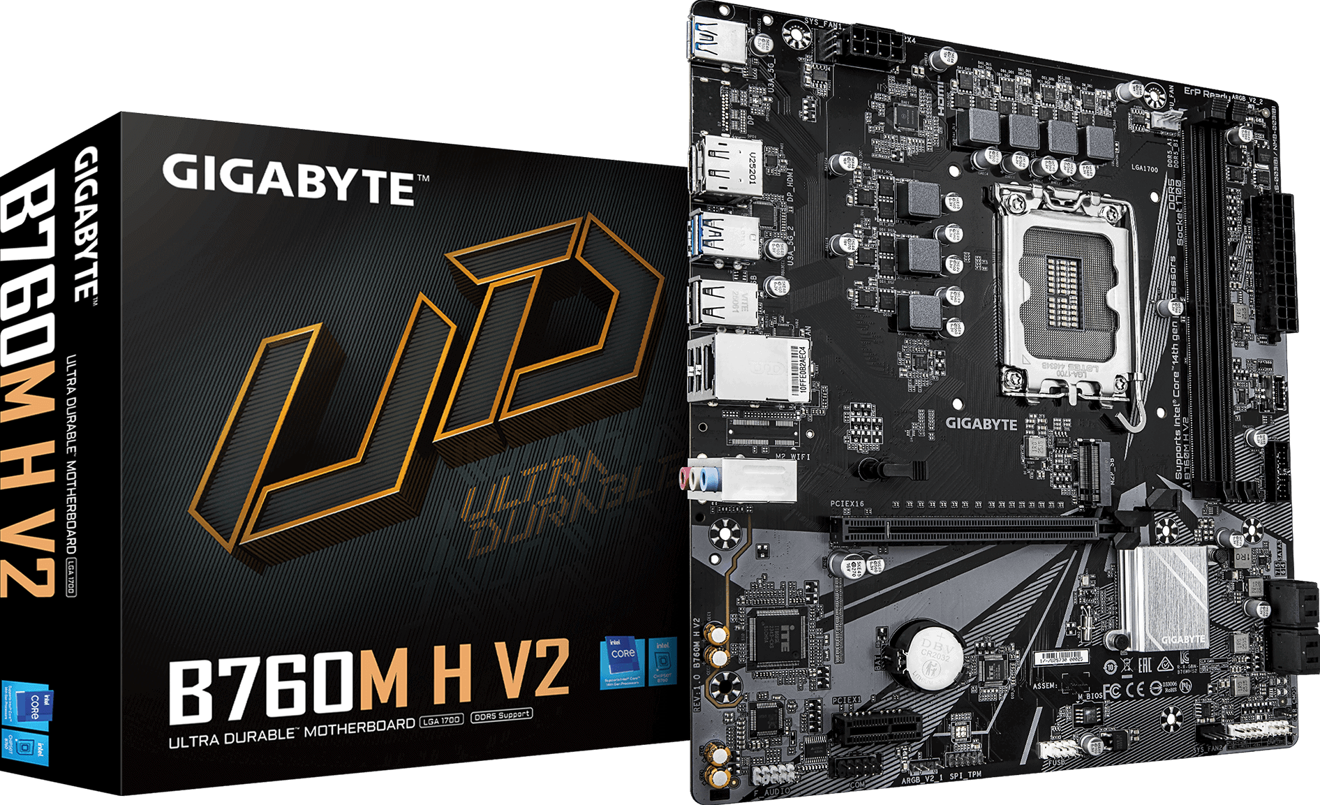 GIGABYTE Motherboard B760 Express A1700 Micro-ATX DDR5 Memory 2 Memory Slots B760MHV21.0 (B760M H V2 1.0) thumbnail