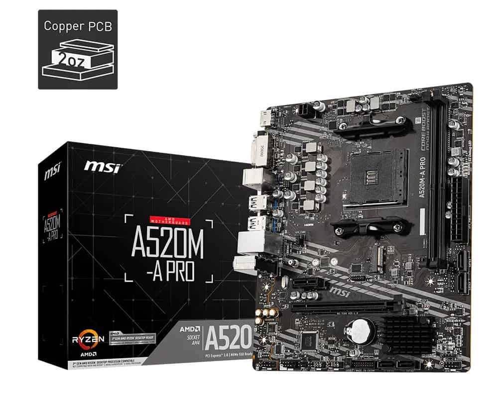 MSI Motherboard AMD A520 SAM4 MicroATX Memory DDR4 Memory Slots 2 (A520M-APRO) thumbnail