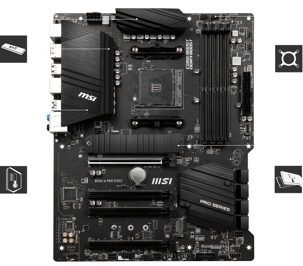 MSI Motherboard AMD B550 Socket AM4 ATX Memory DDR4 Memory Slots 4 (B550-APRO) thumbnail