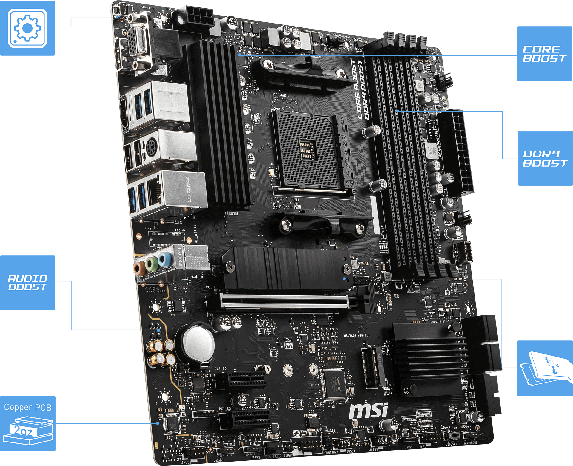 MSI Motherboard AMD B550 SAM4 MicroATX DDR4 Memory 4 Memory Slots (B550MPRO-VDH) thumbnail