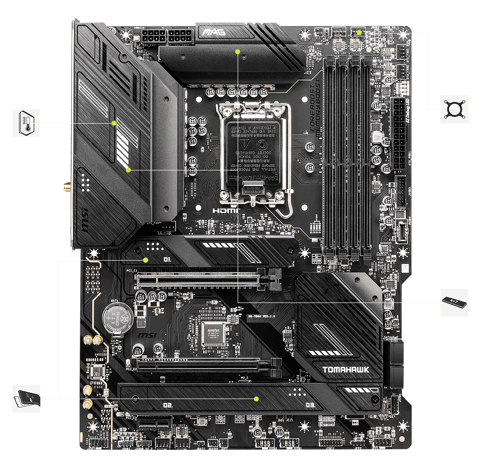 MSI Motherboard B760 Express A1700 ATX DDR5 Memory 4 Memory Slots (MAGB760TOMAHAWKWIFI) thumbnail