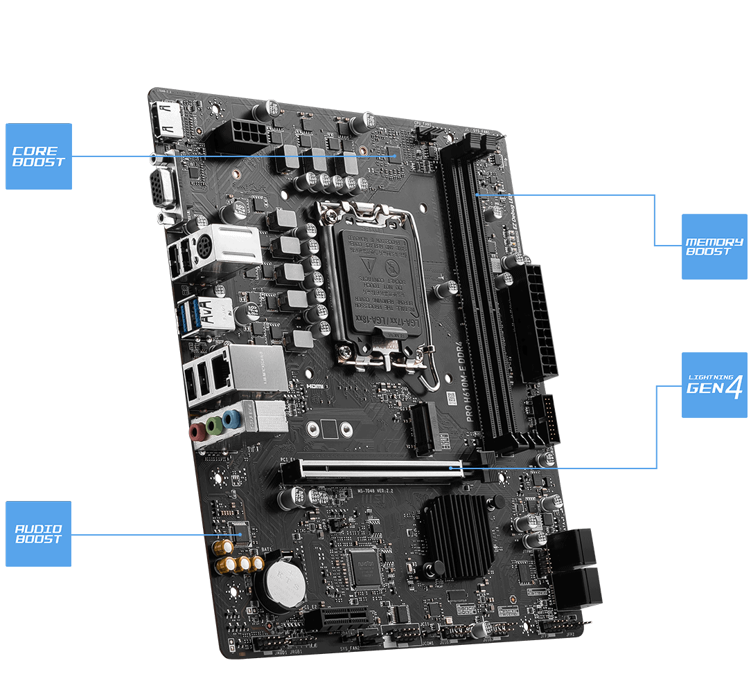 MSI Motherboard G610 A1700 Micro-ATX DDR5 Memory 2 Memory Slots 1x PCI-Express 1x (PROH610M-E) thumbnail