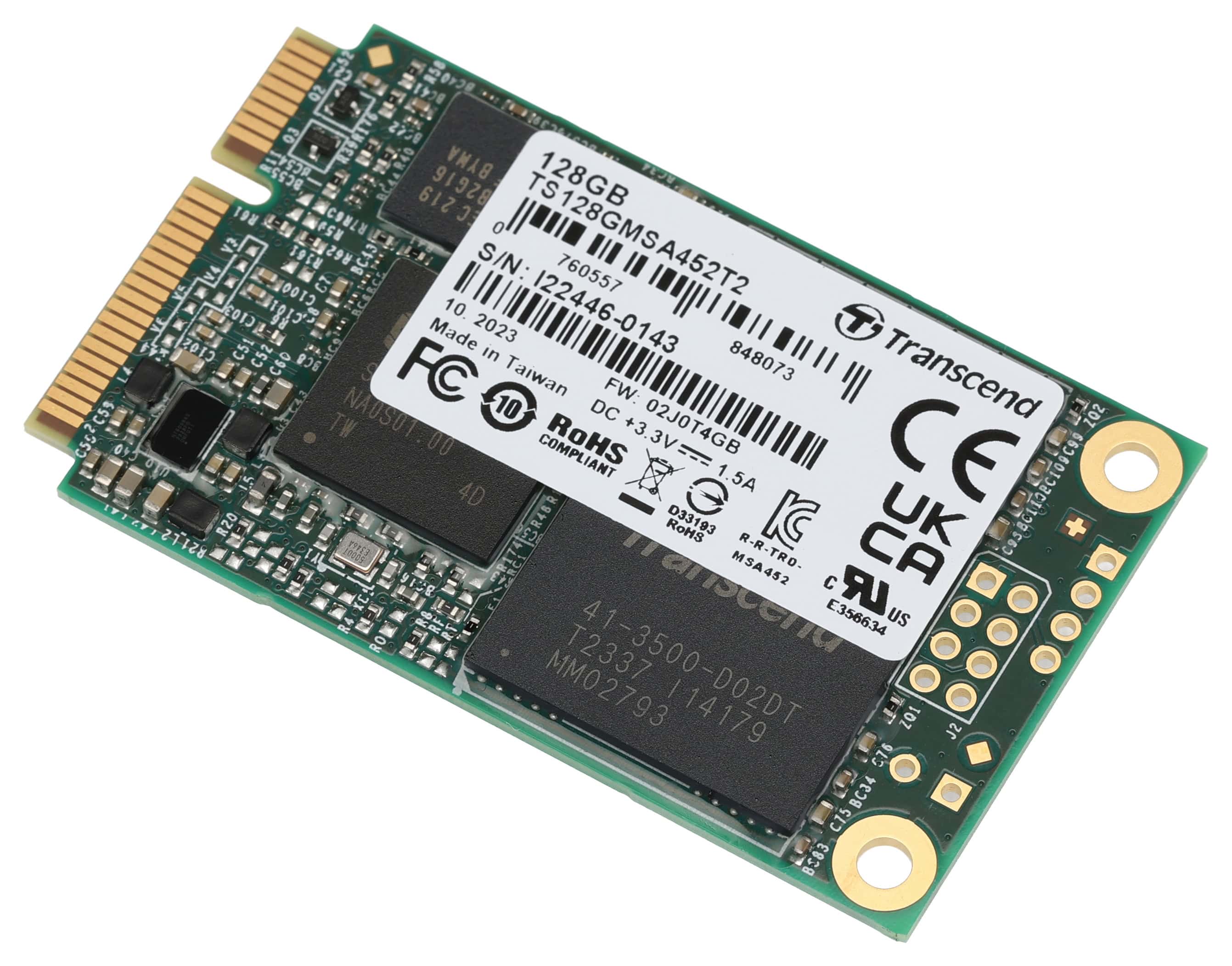 Transcend 128GB, mSATA SSD, SATA3, 3D TLC, PE: 3K, 30u (TS128GMSA452T2) (TS128GMSA452T2) thumbnail