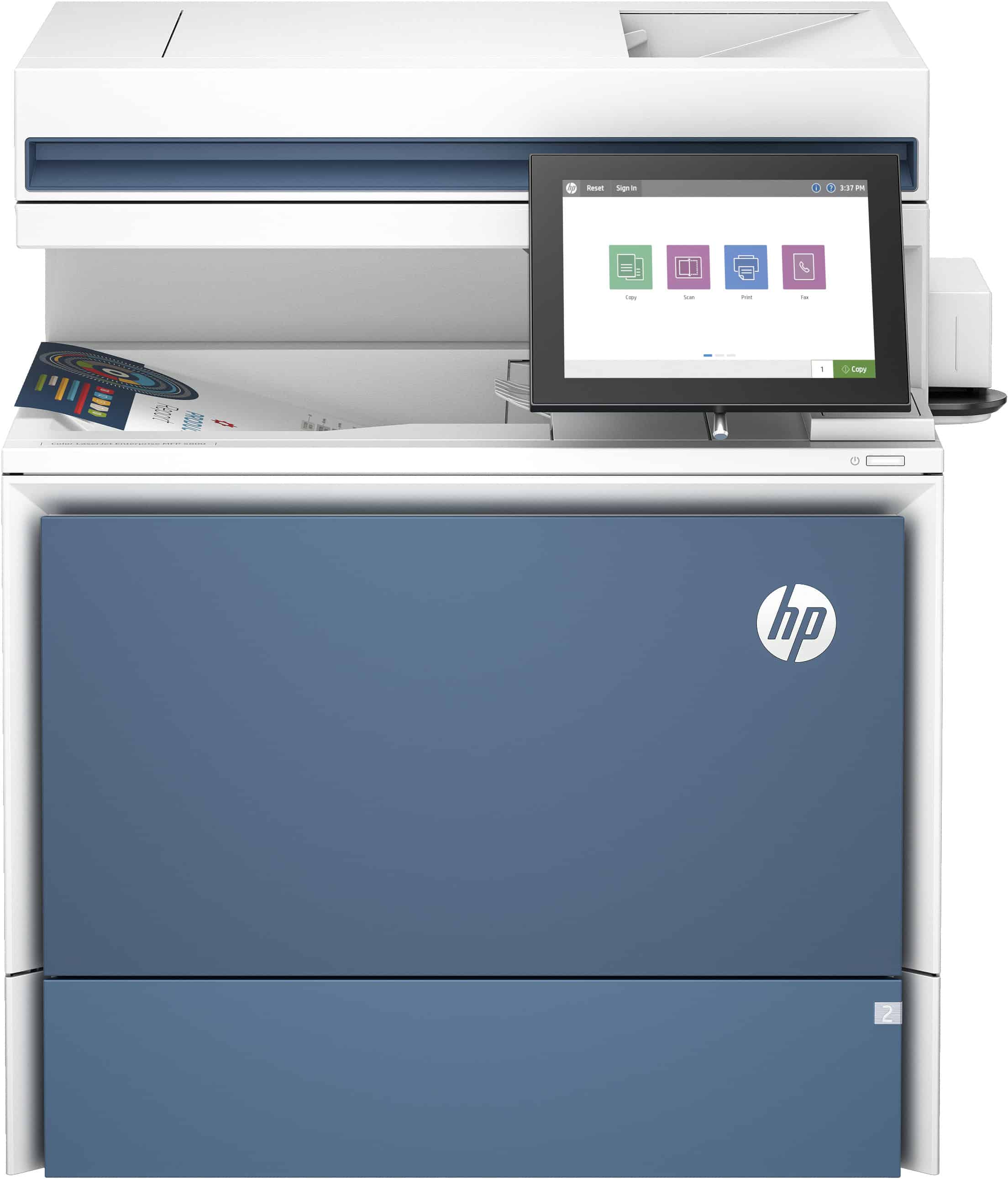 HP Color LaserJet Enterprise MFP 5800f printer, Printen, kopiëren, scannen, faxen, Automatische documentinvoer; optionele high-capacity laden; Touchscreen; TerraJet-cartridge (6QN30A#B19) thumbnail