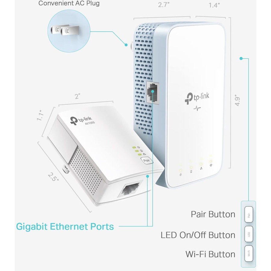 TP-Link AV1000 Gigabit Powerline WLAN AC1200 Set mit Steckdosen 2 x Adapter, bis zu 1000 Mbit/s, WLAN AC 867 (5 GHz) + 300 Mbit/ (TL-WPA7617 KIT-PROMO) thumbnail