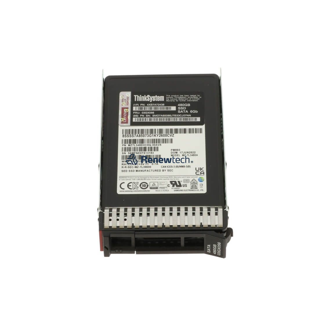 Lenovo ThinkSystem SFF PM893 480GB Read Intensive SATA 6G HS SSD (03GX056) thumbnail