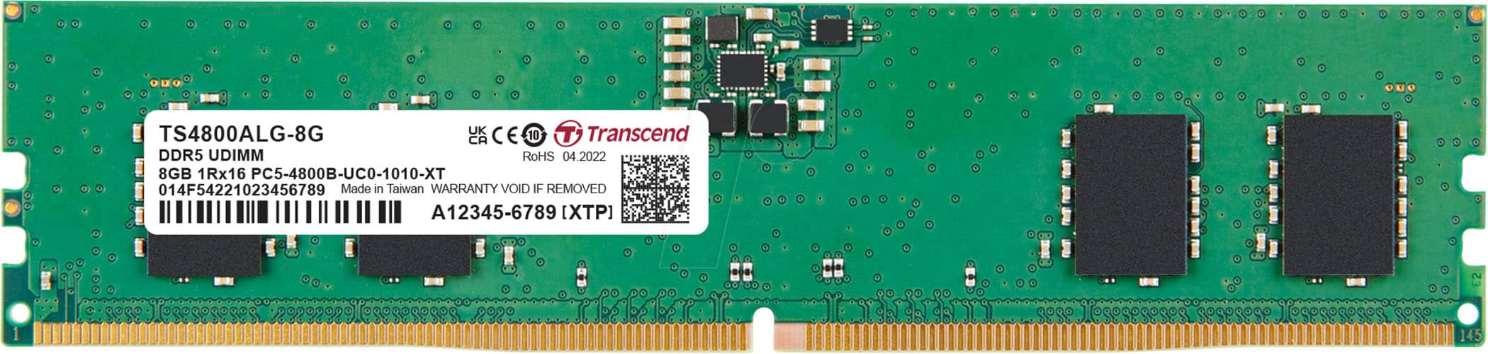 Transcend 8GB DDR5 4800 U-DIMM 1Rx16 1Gx16 CL40 1. geheugenmodule 1 x 8 GB 4800 MHz ECC (TS4800ALG-8G) thumbnail