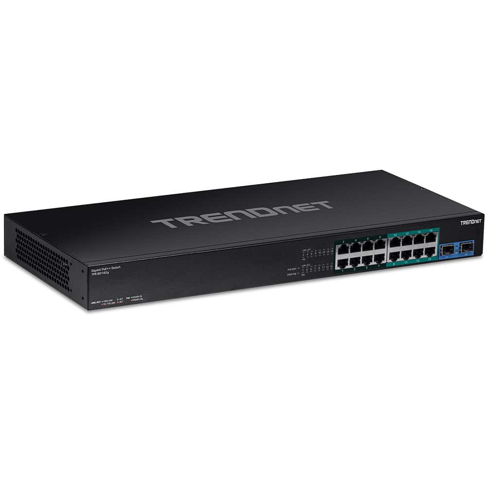 Trendnet TPE-BG182G netwerk-switch Unmanaged Gigabit Ethernet (10/100/1000) Power over Ethernet (PoE) 1U Zwart (TPE-BG182G) thumbnail Trendnet TPE-BG182G netwerk-switch Unmanaged Gigabit Ethernet (10/100/1000) Power over Ethernet (PoE) 1U Zwart (TPE-BG182G) thumbnail