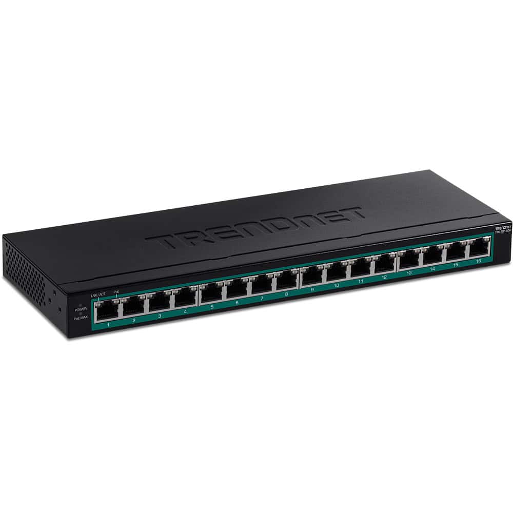 Trendnet TPE-TG160H netwerk-switch Unmanaged Gigabit Ethernet (10/100/1000) Power over Ethernet (PoE) 1U Zwart (TPE-TG160H) thumbnail Trendnet TPE-TG160H netwerk-switch Unmanaged Gigabit Ethernet (10/100/1000) Power over Ethernet (PoE) 1U Zwart (TPE-TG160H) thumbnail