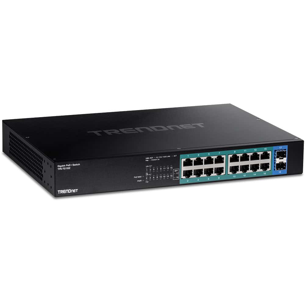 Trendnet TPE-TG182 netwerk-switch Gigabit Ethernet (10/100/1000) Power over Ethernet (PoE) 1U Zwart (TPE-TG182) thumbnail