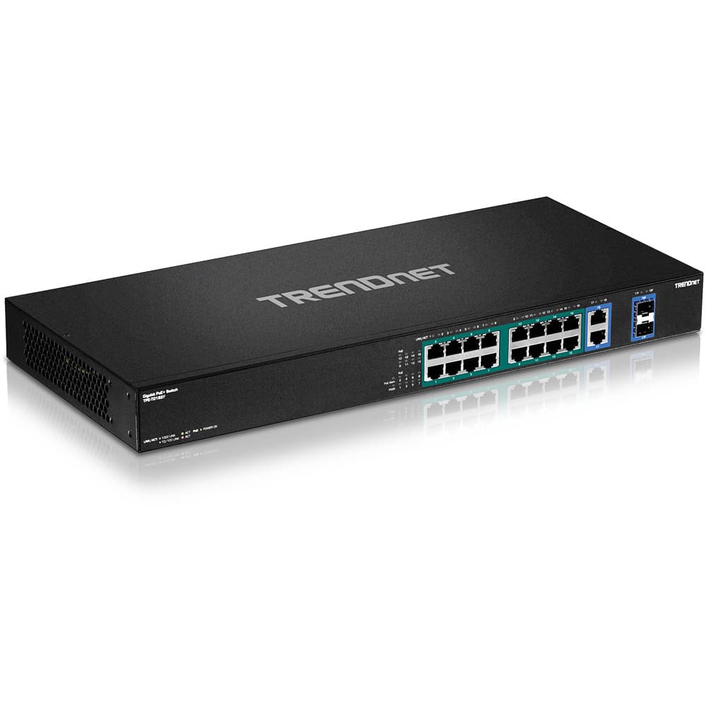 Trendnet TPE-TG182F v1.0R Unmanaged Gigabit Ethernet (10/100/1000) Power over Ethernet (PoE) 1U Zwart (TPE-TG182F) thumbnail Trendnet TPE-TG182F v1.0R Unmanaged Gigabit Ethernet (10/100/1000) Power over Ethernet (PoE) 1U Zwart (TPE-TG182F) thumbnail