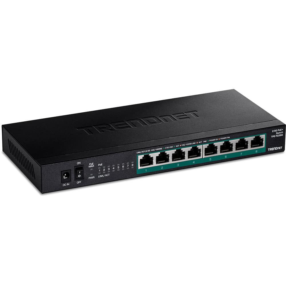 Trendnet TPE-TG380 netwerk-switch Unmanaged 2.5G Ethernet (100/1000/2500) Power over Ethernet (PoE) Zwart (TPE-TG380) thumbnail Trendnet TPE-TG380 netwerk-switch Unmanaged 2.5G Ethernet (100/1000/2500) Power over Ethernet (PoE) Zwart (TPE-TG380) thumbnail