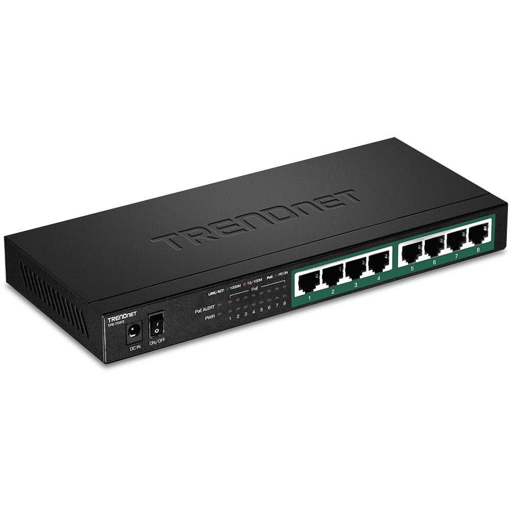 Trendnet TPE-TG83 netwerk-switch Unmanaged Gigabit Ethernet (10/100/1000) Power over Ethernet (PoE) Zwart (TPE-TG83) thumbnail Trendnet TPE-TG83 netwerk-switch Unmanaged Gigabit Ethernet (10/100/1000) Power over Ethernet (PoE) Zwart (TPE-TG83) thumbnail