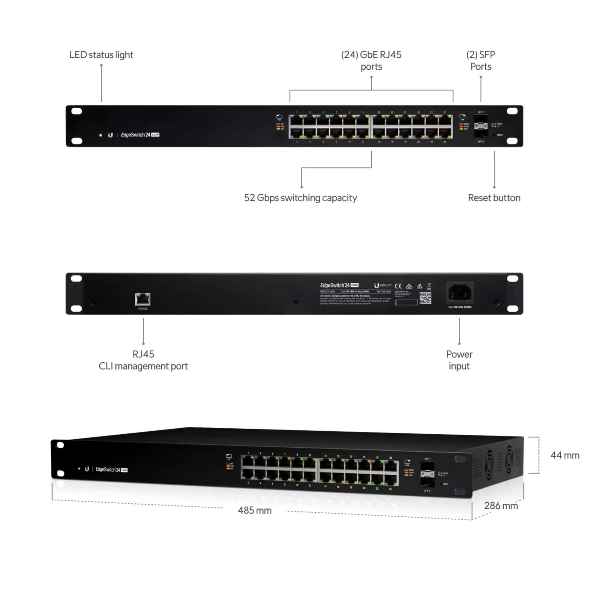 Ubiquiti ES24-250W  24x1000Mbps + 2xSFP   PoE/PoE+/PoE24V (ES-24-250W) thumbnail