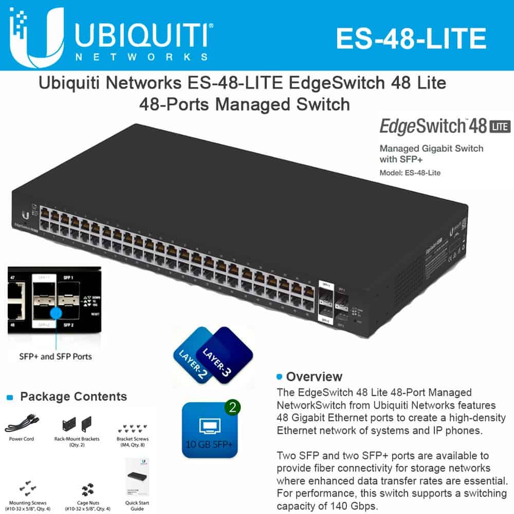 Ubiquiti EdgeSwitch ES48-LITE, 48x1000Mbps + 2xSFP + 2xSFP+ noPoE (ES-48-LITE) thumbnail