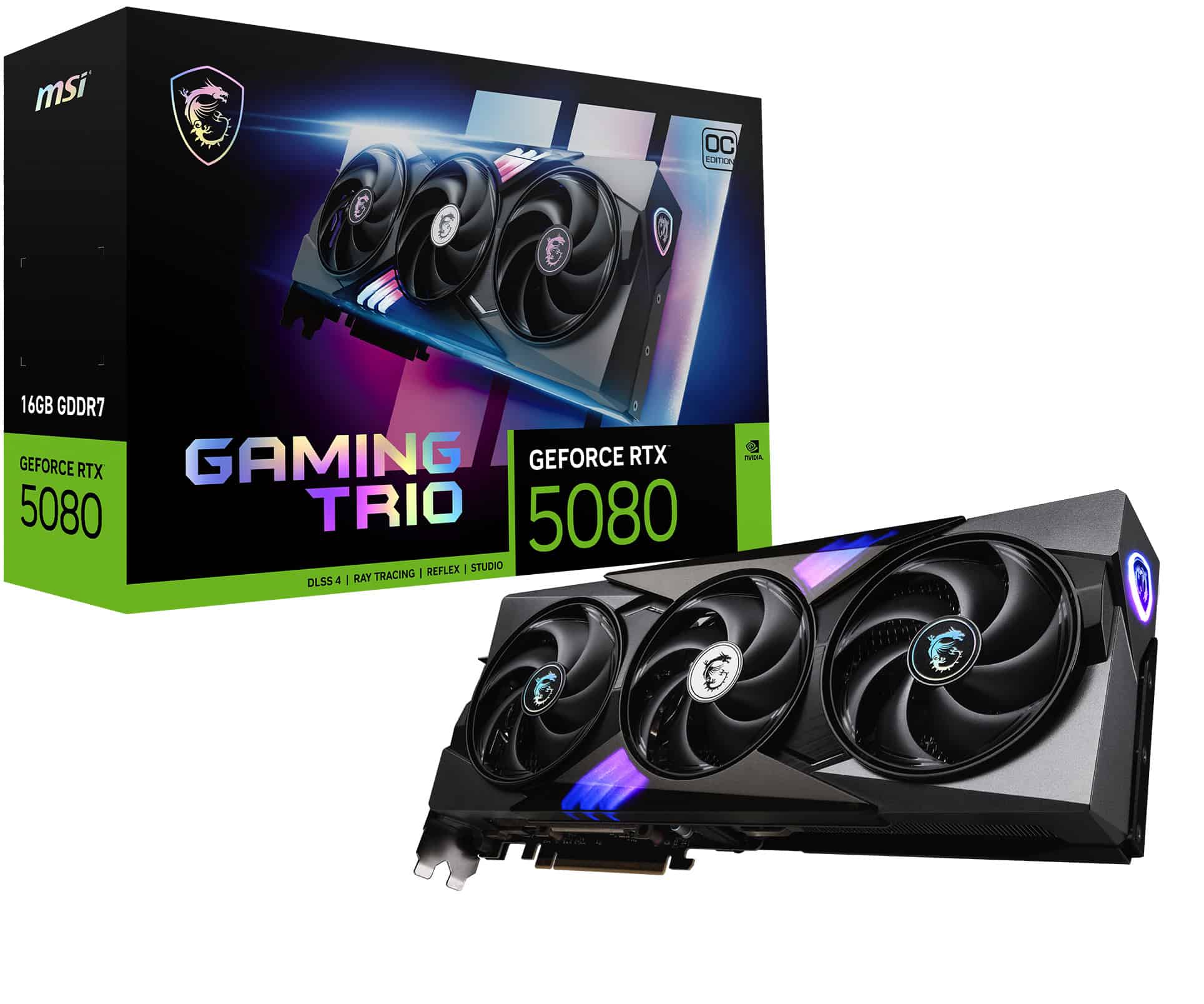 MSI GAMING GEFORCE RTX 5080 16G TRIO OC videokaart NVIDIA 16 GB GDDR7 (RTX 5080 16G GAMING TRIO OC) thumbnail