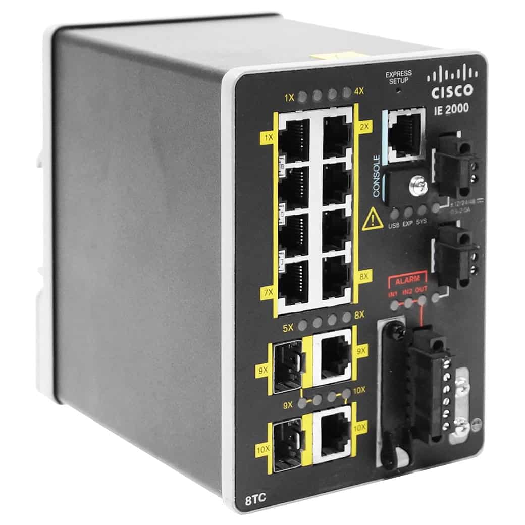 Cisco 8 10/100BASE-T downlink ports, 2 Gigabit Ethernet dual-purpose uplink ports, LAN Base (IE-2000-8TC-G-B) thumbnail
