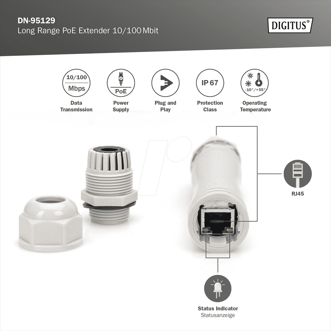 Digitus Switch Long Range PoE Extender (DN-95129) thumbnail