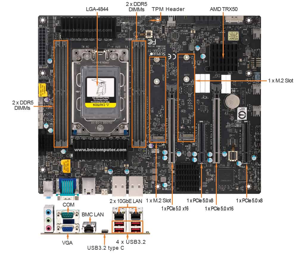 Super Micro Supermicro Motherboard H13SRA-TF - Mainboard - AMD TRX50 (MBD-H13SRA-TF-B) (MBD-H13SRA-TF-B) thumbnail