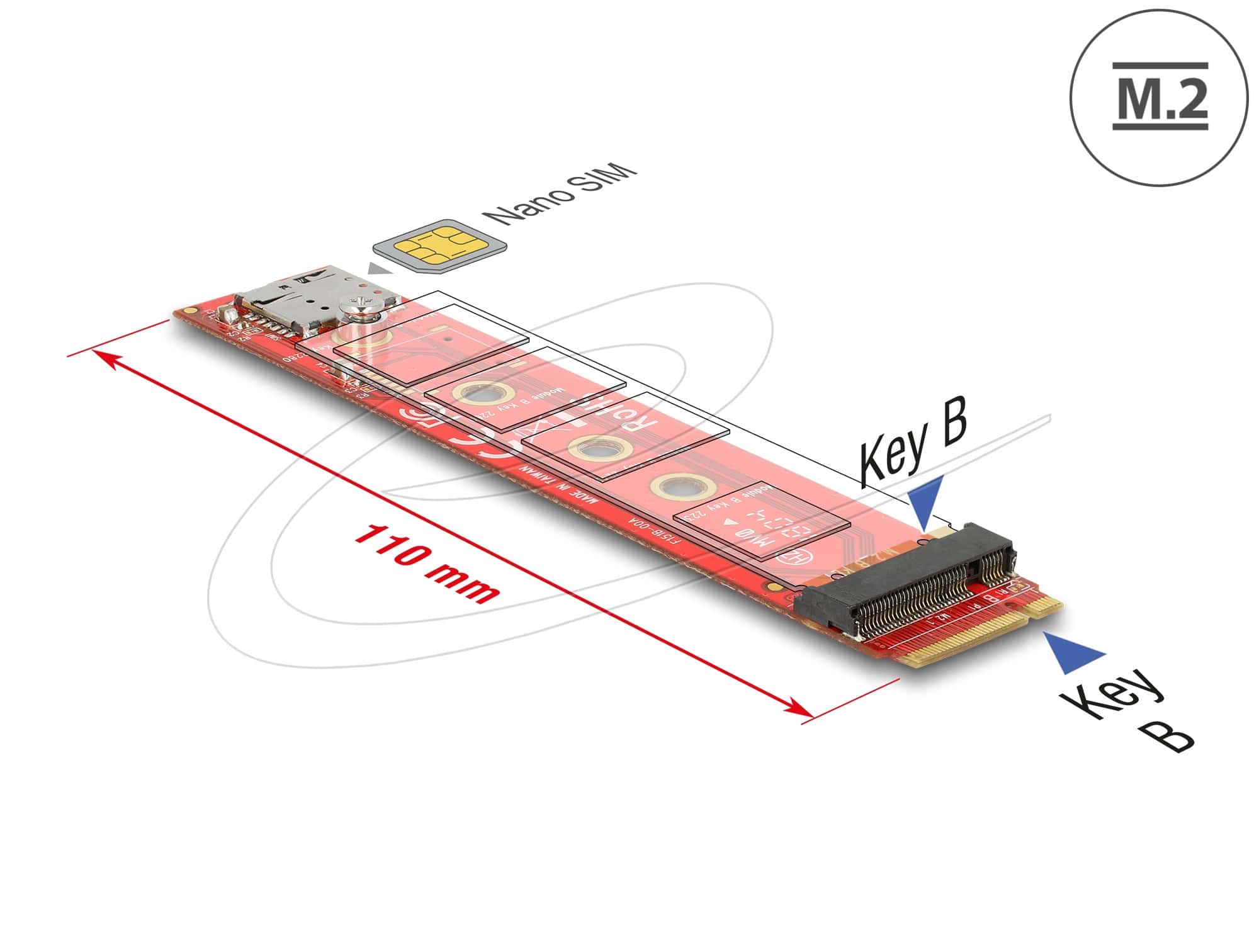 DeLOCK Adapter M.2 key B male > M.2 key B slot port saver + Nano SIM slot - Speicher-Controller - M.2 Card - M.2 Card (65921) thumbnail