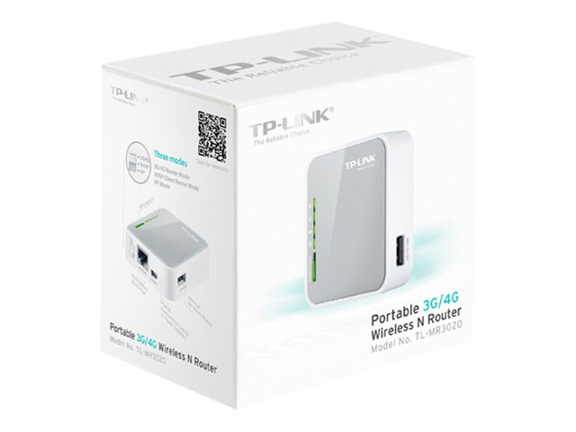TP-Link TL-MR3020 Wi-Fi 4 802.11n Single Band 2.4GHz Built-in Ethernet Port 3G Gray White Portable (TL-MR3020 V3.2) thumbnail
